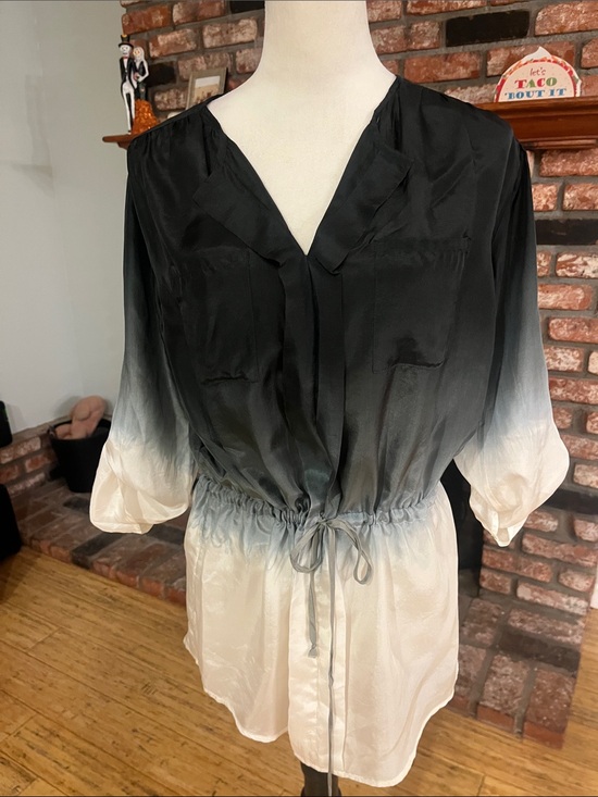 Young Fabulous & Broke Tops - Young Fabulous & Broke Black to White Ombre Drawstring Tunic